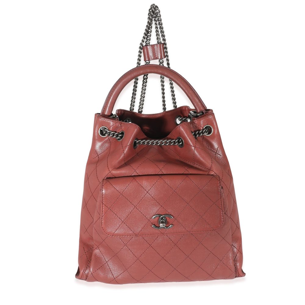 Chanel Burgundy Calfskin Stitched Medium Urban Luxury Drawstring Backpack